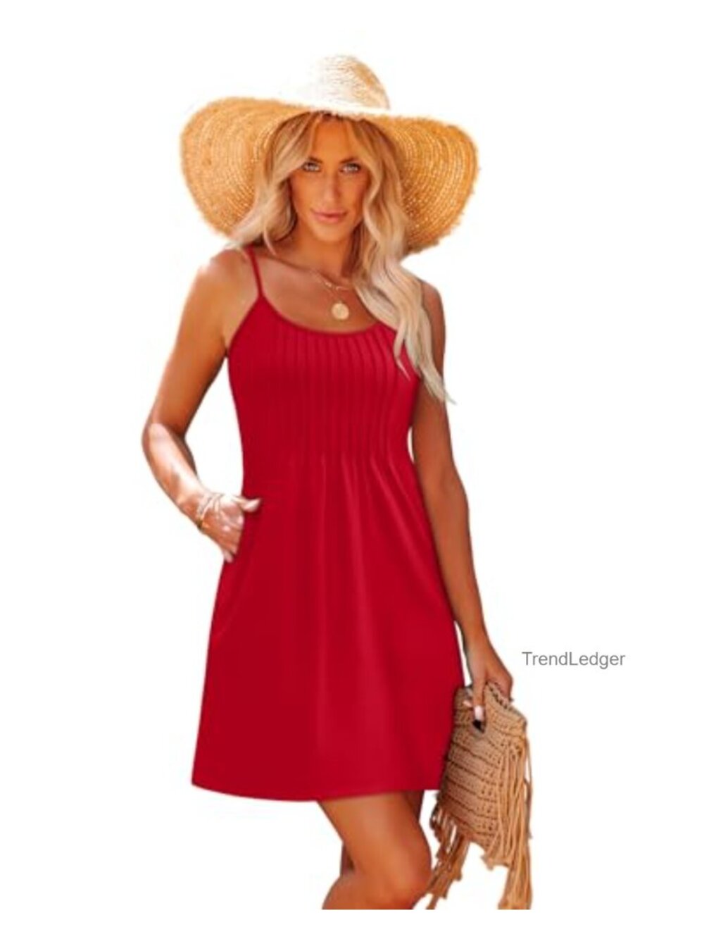 Spaghetti Strap Sundress Cotton Blend Mini Dress with Pockets - Picture 2 of 6
